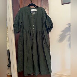 notPERFECTLINEN Forest Green Long Sleeve Dress